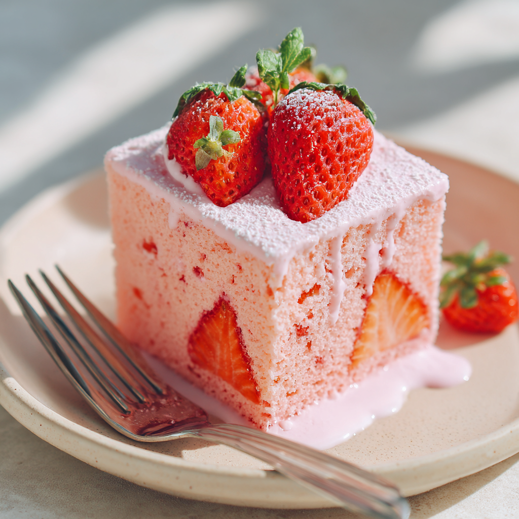 Strawberry Milk Cake (Viral Café Cake) Recipe - Recipe Image