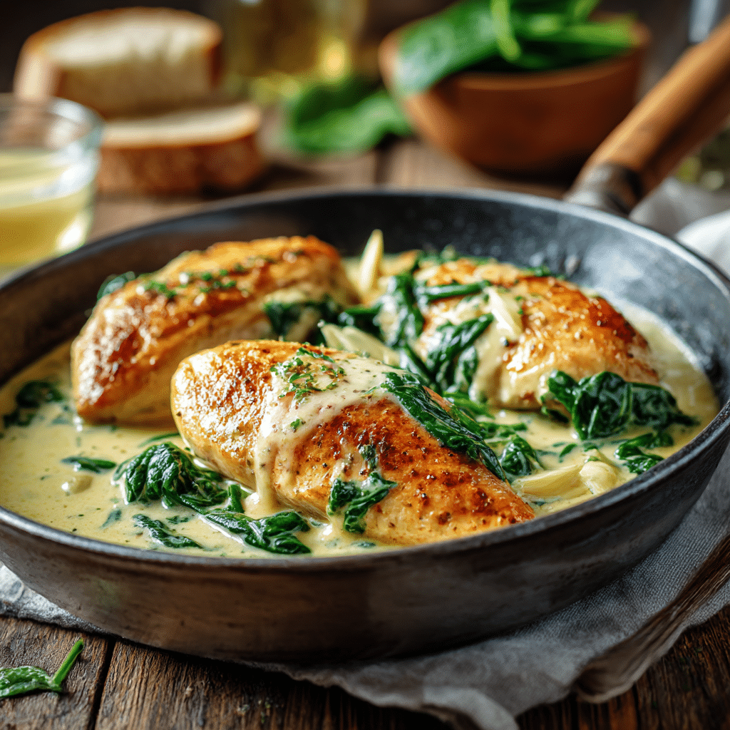 Garlic Cream Chicken with Spinach Recipe - Recipe Image