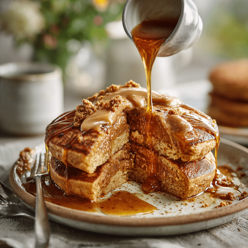 Vegan Biscoff Stuffed Pancakes Recipe - Recipe Image