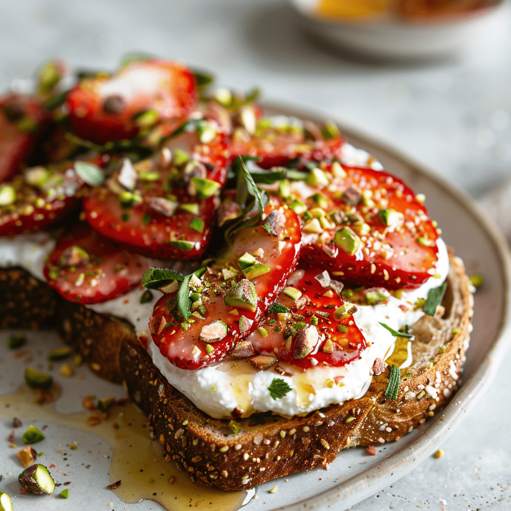 Strawberry Pistachio Whipped Ricotta Toast Recipe - Recipe Image