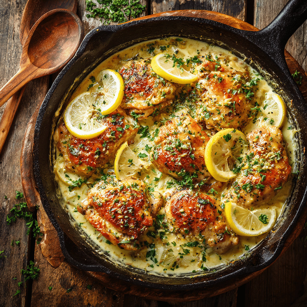 Creamy Lemon Garlic Chicken Skillet Recipe - Recipe Image