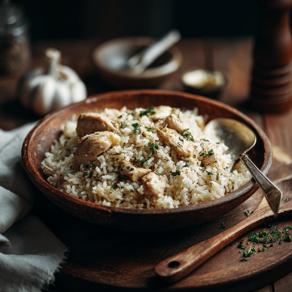 Simple Garlic Butter Chicken Rice Recipe - Recipe Image