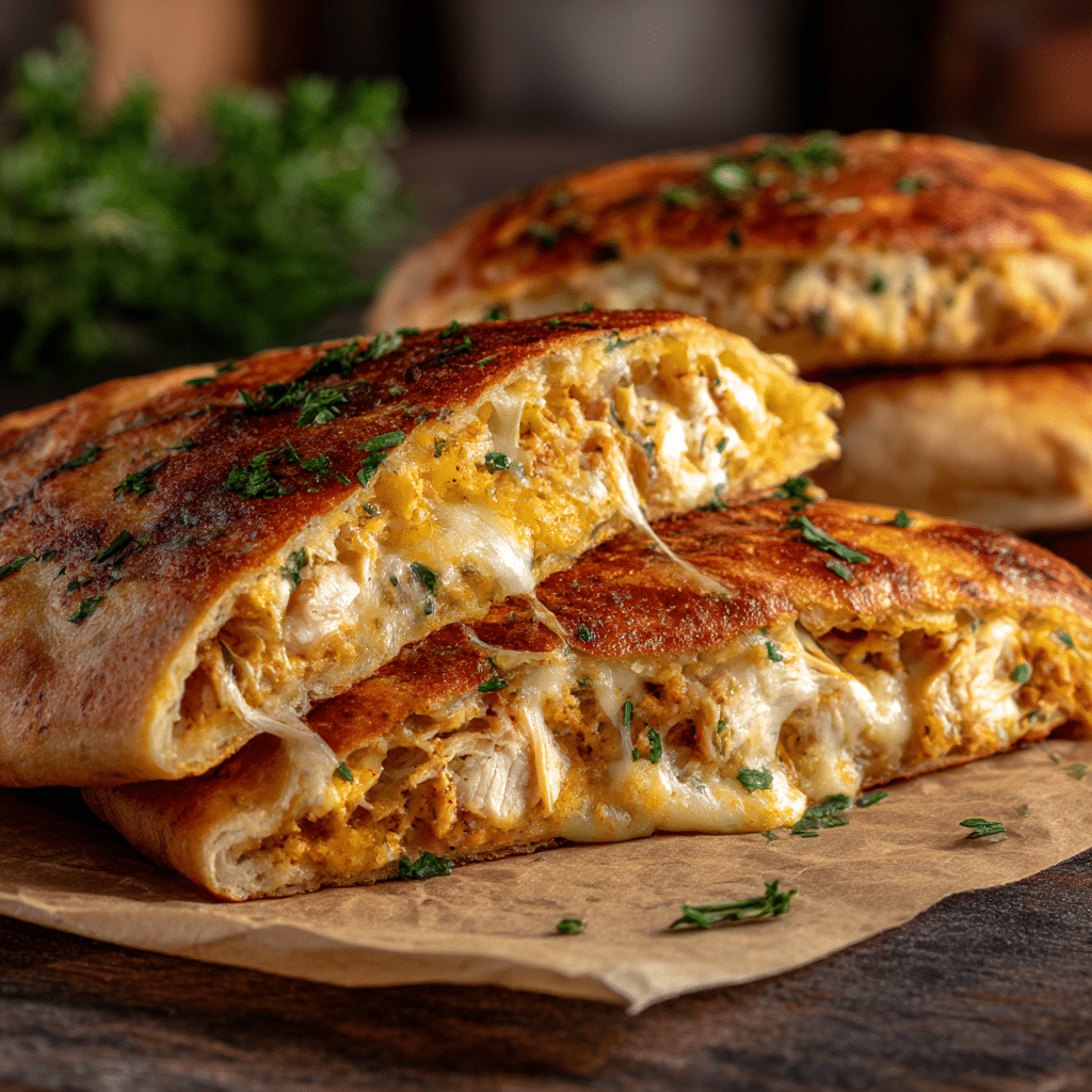 Cheesy Chicken Stuffed Flatbread Recipe - Recipe Image