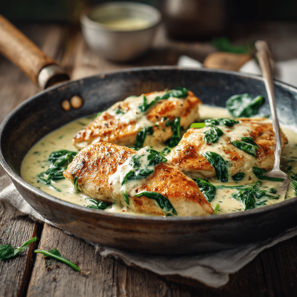 Garlic Cream Chicken with Spinach Recipe - Recipe Image