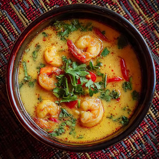Thai Coconut Curry Soup with Shrimp: Creamy Spicy Exotic Recipe