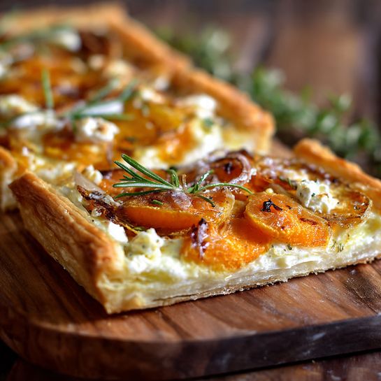 Sweet Potato & Goat Cheese Puff Tart: Orange Creamy Fusion Recipe
