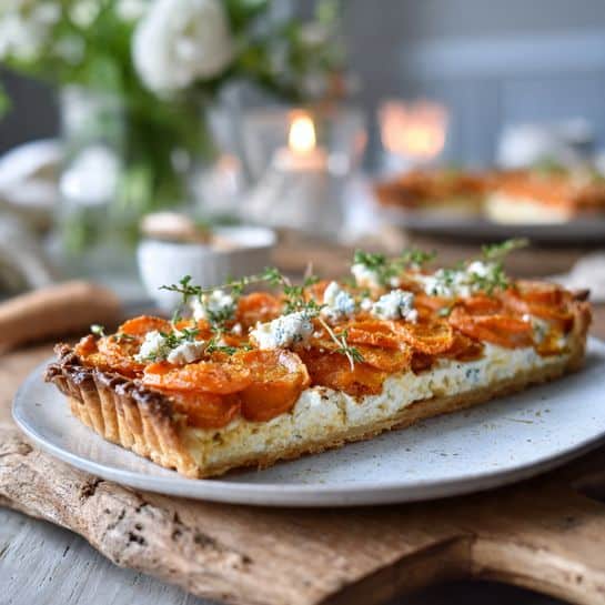 Sweet Potato & Goat Cheese Puff Tart: Orange Creamy Fusion Recipe - Recipe Image
