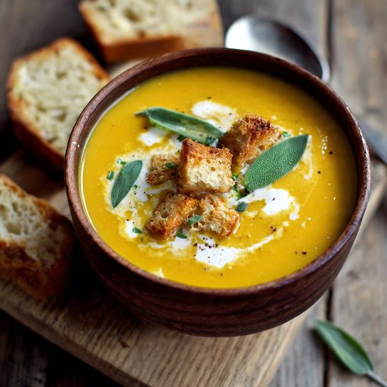 Creamy Pumpkin Sage Soup: Autumn Golden Bliss Recipe - Recipe Image