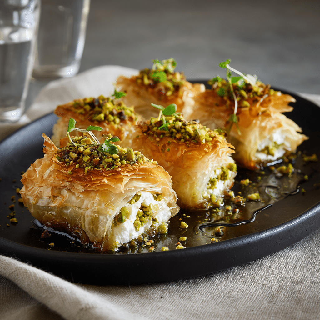 Indulgent Oven-Baked Goat Cheese & Pistachio Phyllo Rolls with Hot Honey