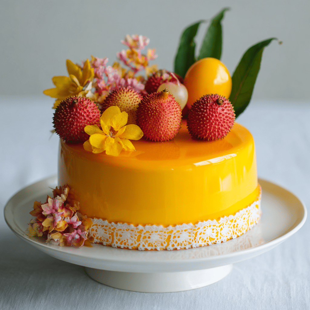 Mango Lychee Mirror Cake Recipe - Recipe Image