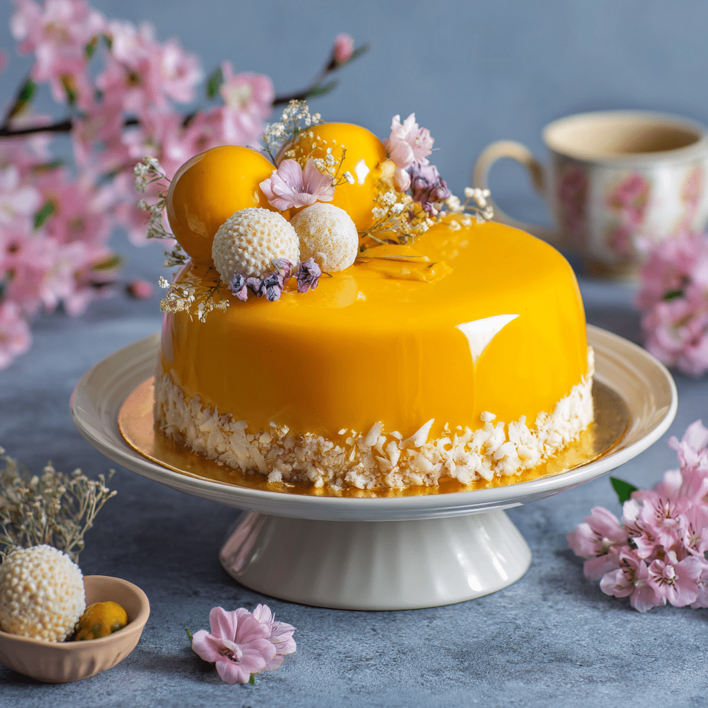 Mango Lychee Mirror Cake Recipe
