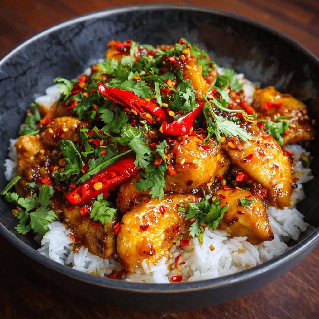 Spicy Szechuan Chicken with Rice Recipe - Recipe Image