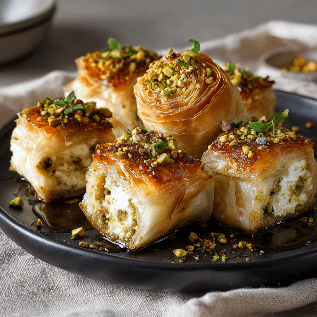 Indulgent Oven-Baked Goat Cheese & Pistachio Phyllo Rolls with Hot Honey - Recipe Image