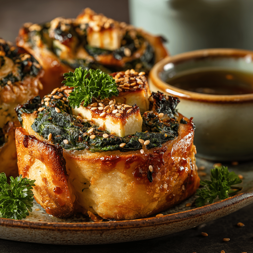 Crispy Baked Halloumi & Spinach Rolls with Chili Maple Glaze - Recipe Image