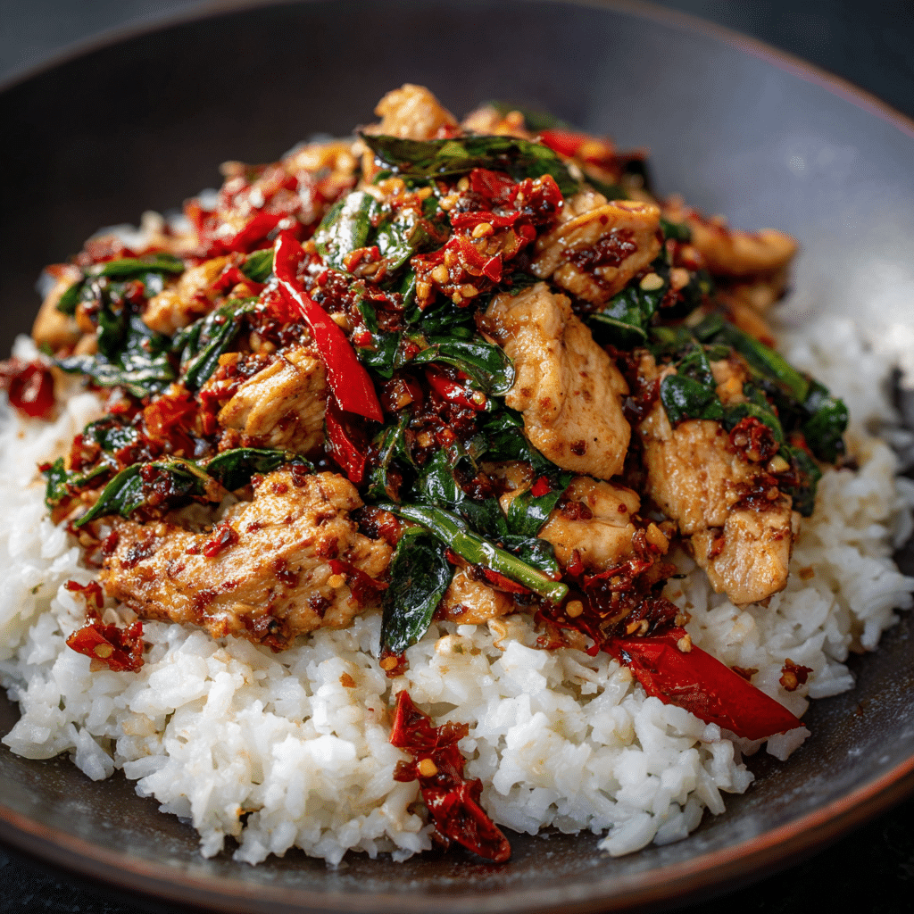 Spicy Thai Basil Chicken with Rice Recipe