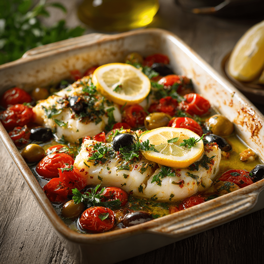 Mediterranean Baked Fish Recipe - Recipe Image