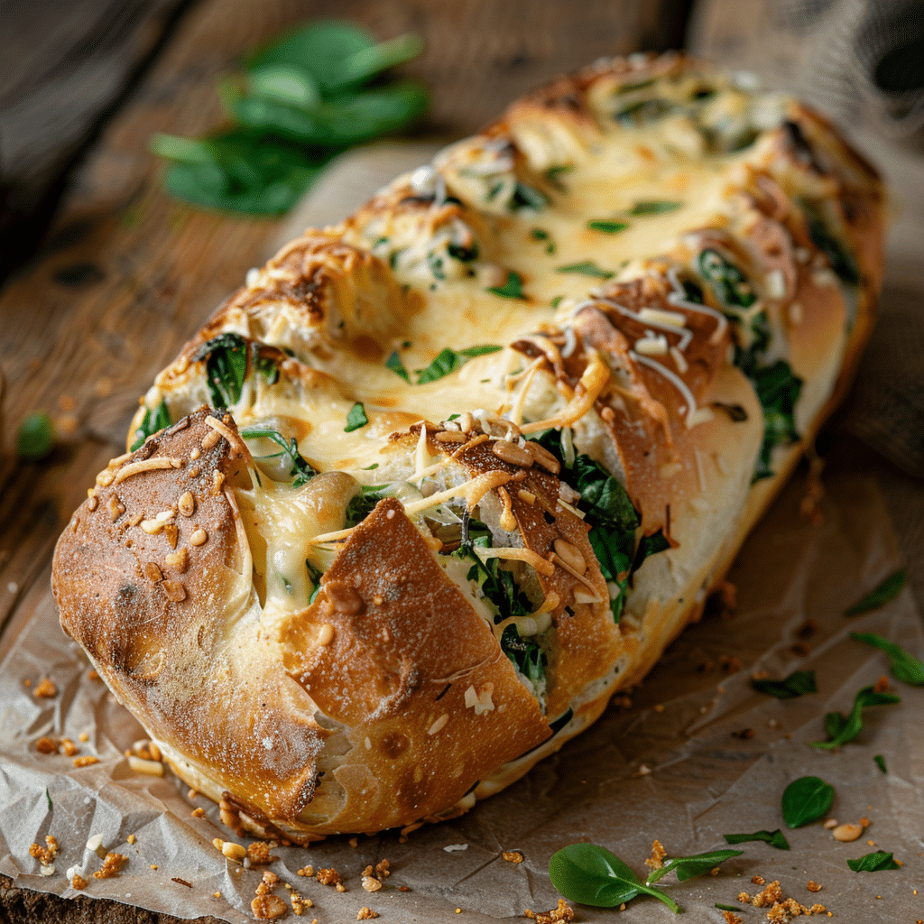Cheesy Spinach Stuffed Bread Recipe - Recipe Image