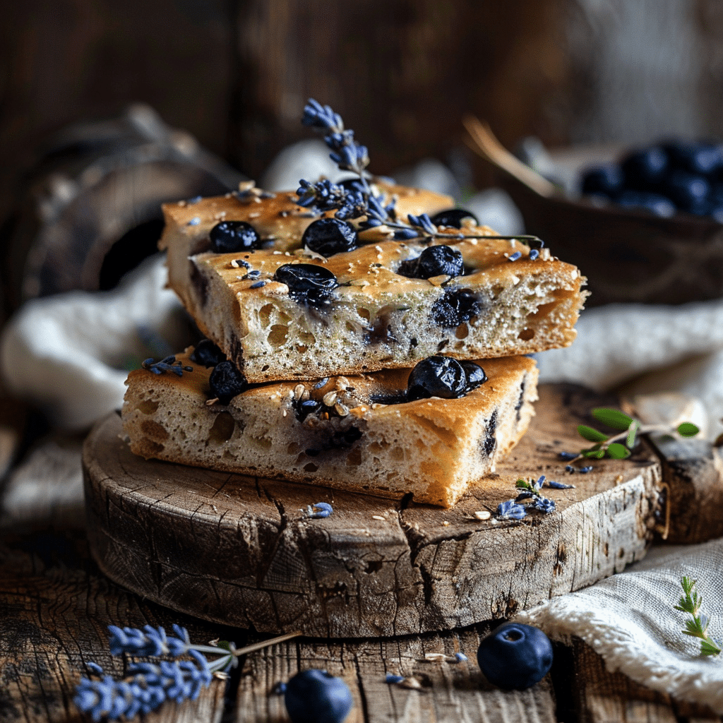 Sourdough Blueberry Lavender Focaccia Bread Recipe - Recipe Image
