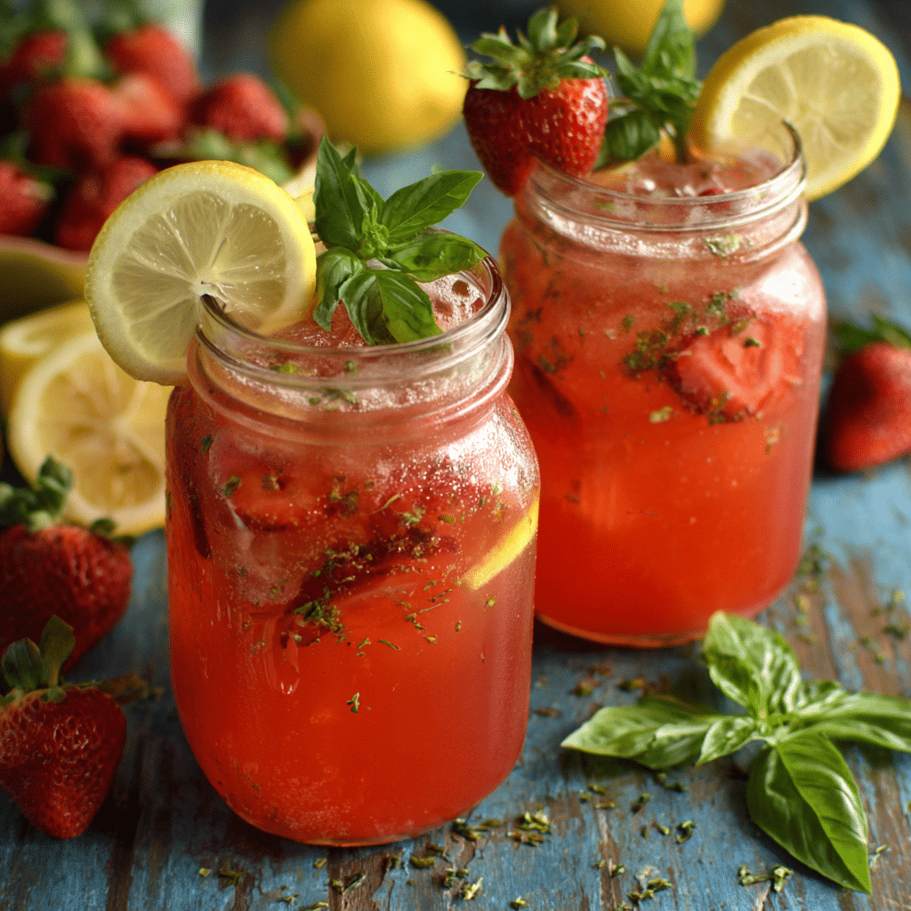 Strawberry Basil Lemonade: Fresh & Herbaceous Recipe - Recipe Image