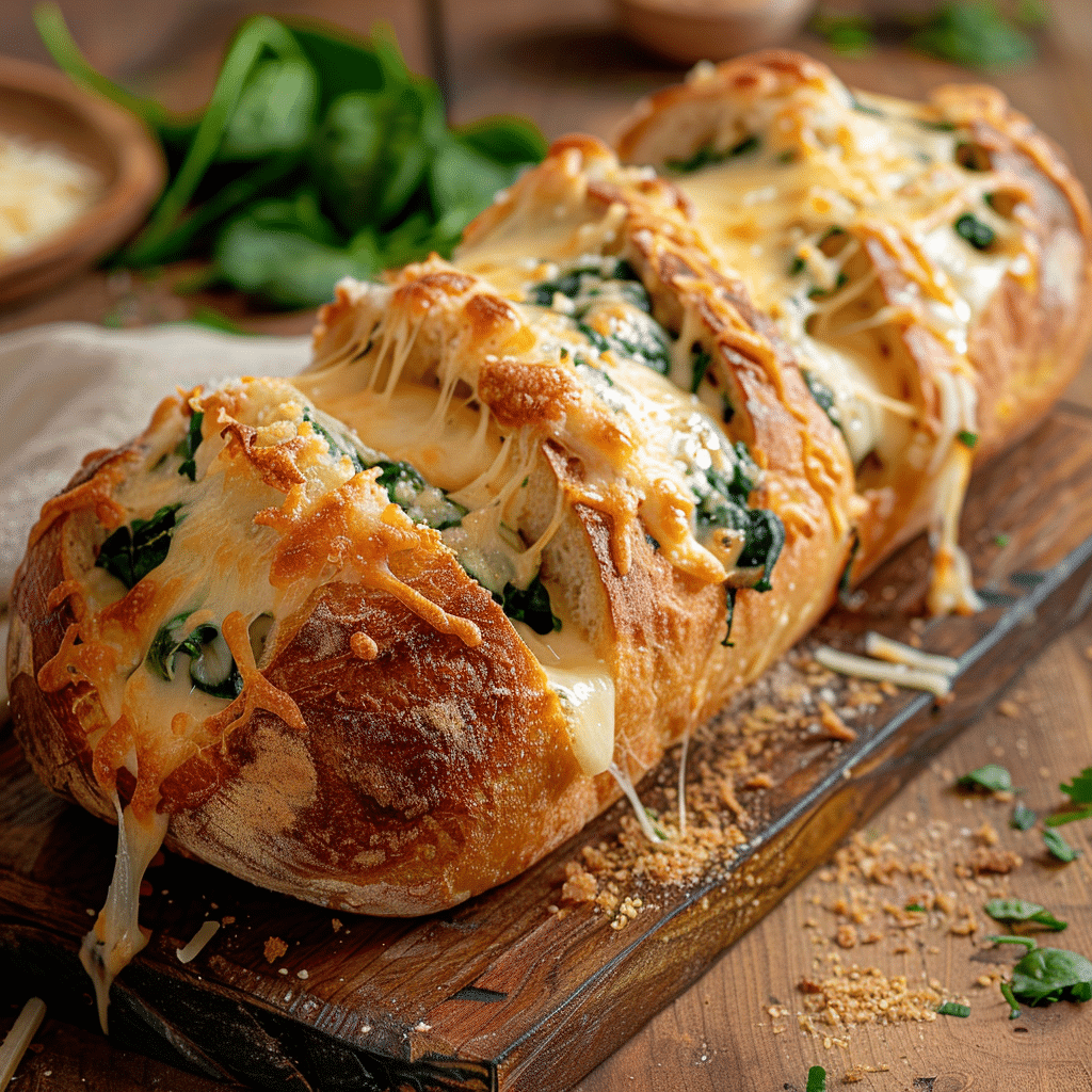 Cheesy Spinach Stuffed Bread Recipe - Recipe Image