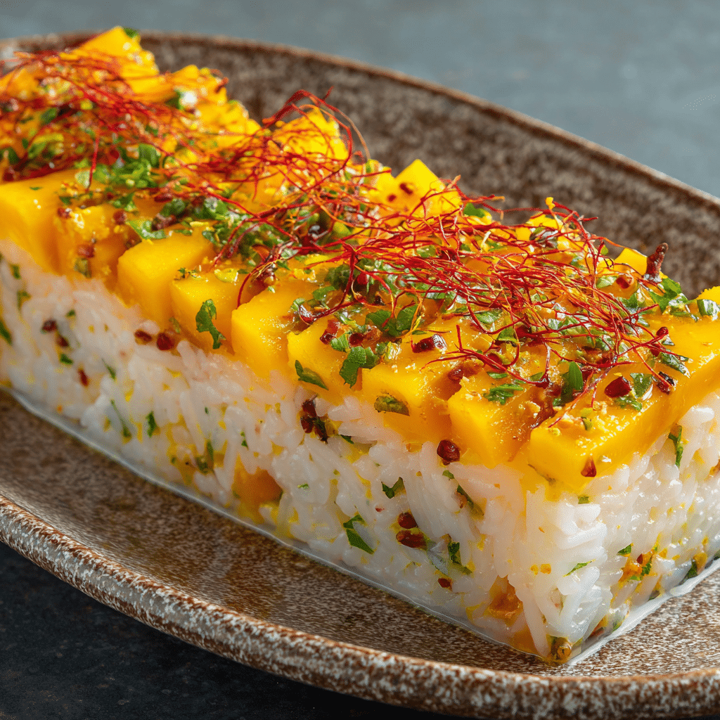 Mango Coconut Rice Terrine with Chili Threads Recipe