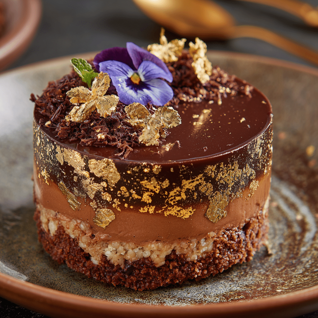 Hazelnut Rice Ganache with Cocoa Dust and Gold Leaf Recipe - Recipe Image