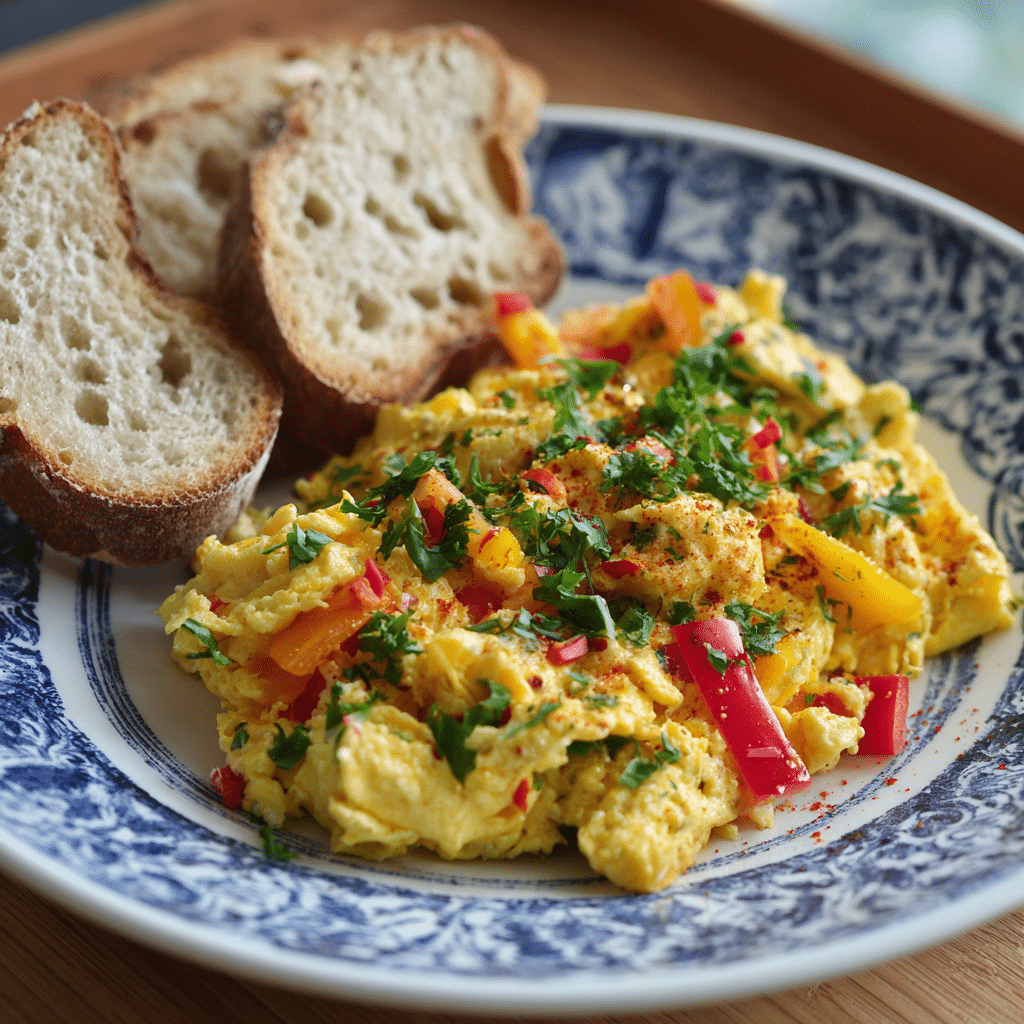 Scrambled Eggs with Vegetables + Bread Recipe