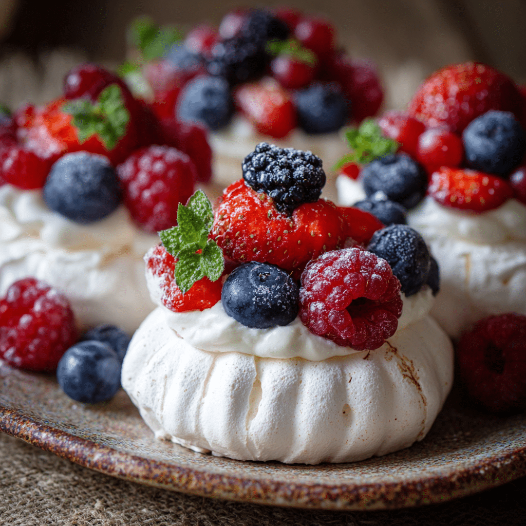 Mini Pavlova with Seasonal Berries Recipe - Recipe Image