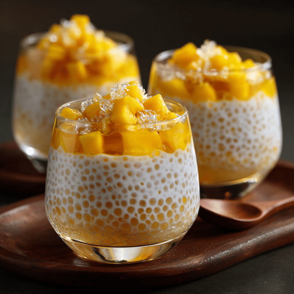 Coconut Tapioca Pearl Dessert with Mango Gel Recipe - Recipe Image