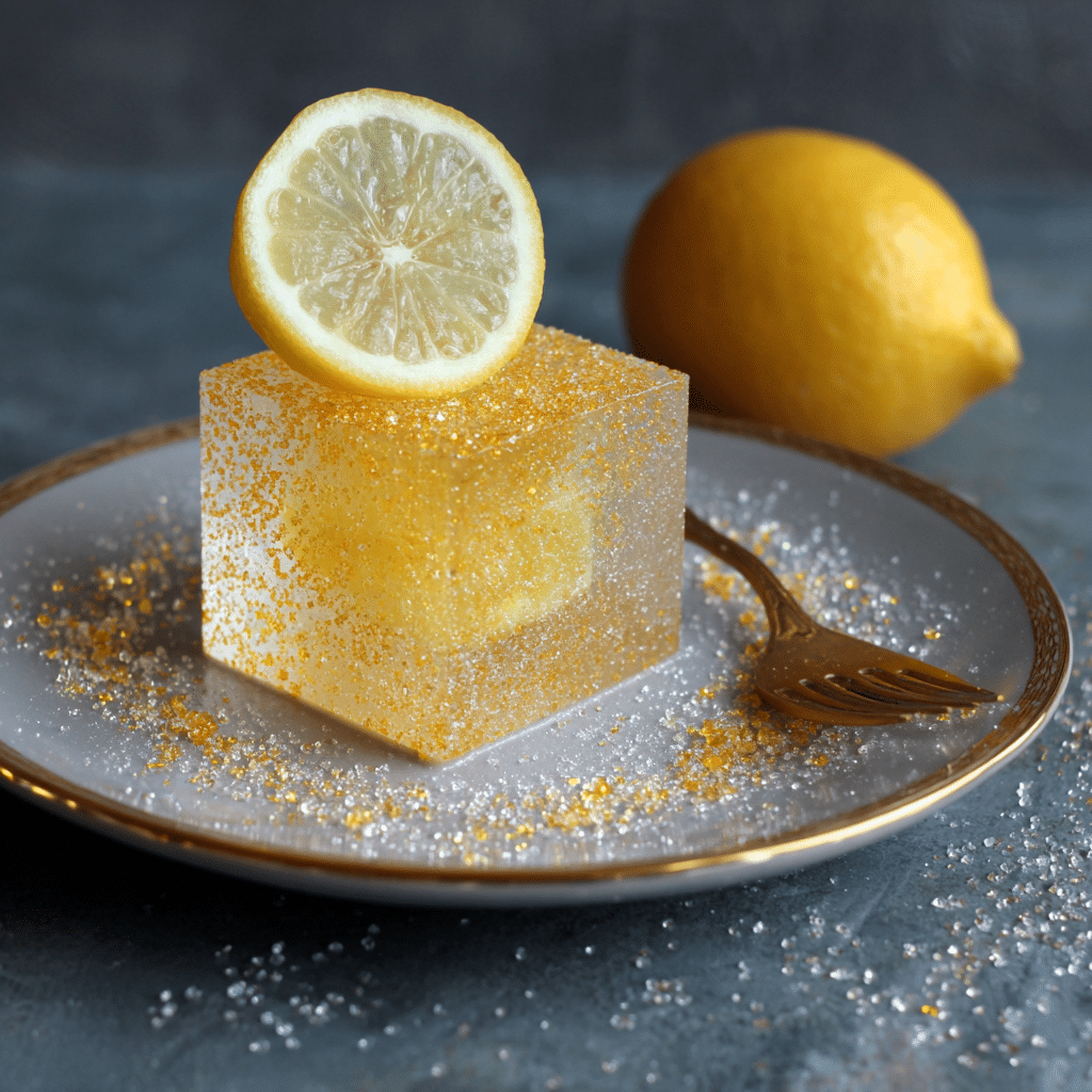 Lemon Gel Cube with Sugar Dust Recipe - Recipe Image