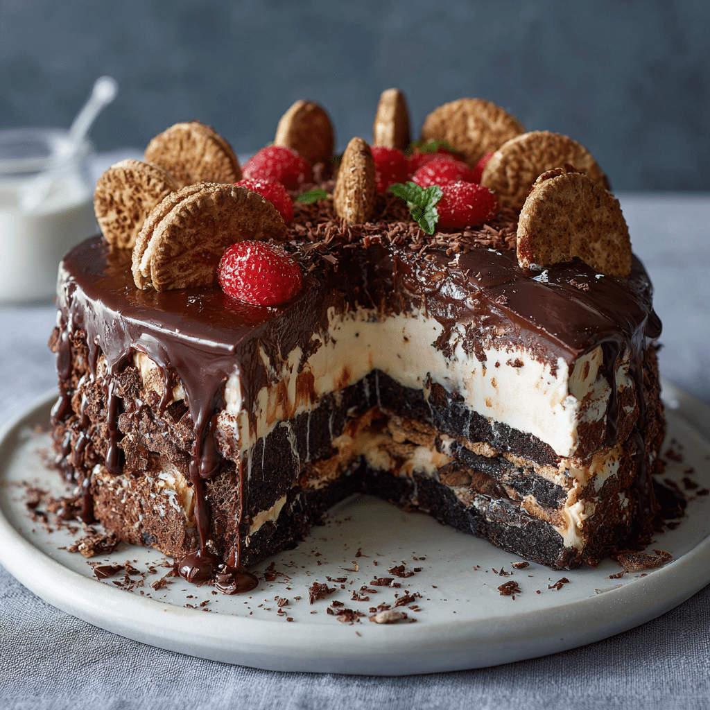 No-Bake Chocolate Biscuit Cake Recipe - Recipe Image