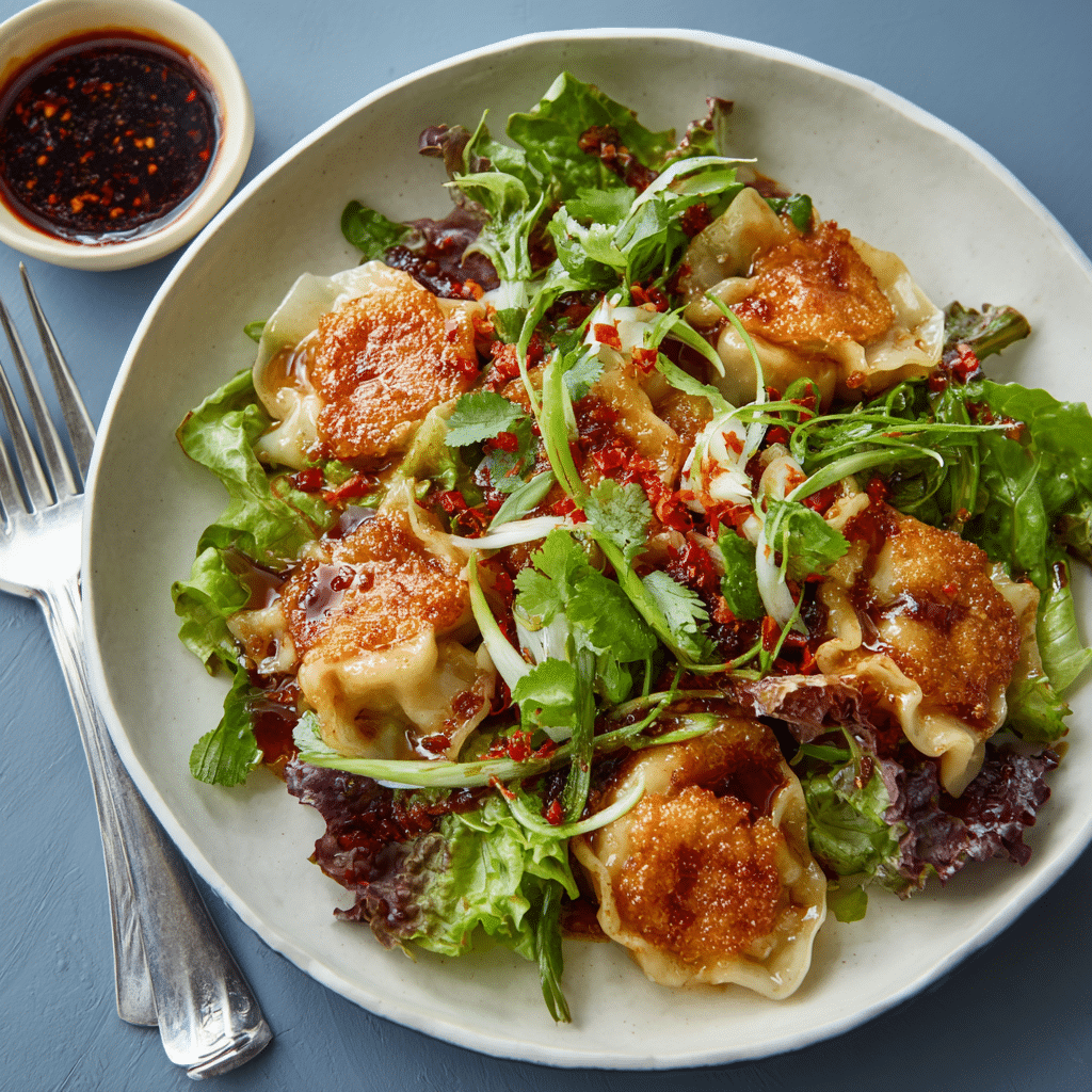 Crispy Chili Oil Dumpling Salad Recipe - Recipe Image