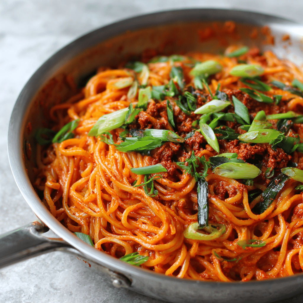 Korean Gochujang Alfredo Noodles Recipe - Recipe Image