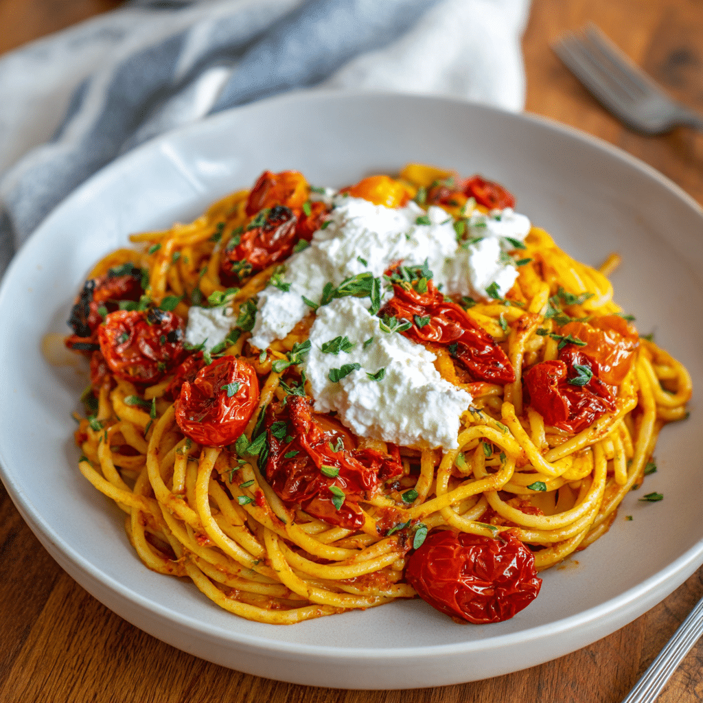 Whipped Feta Roasted Tomato Pasta Recipe - Recipe Image