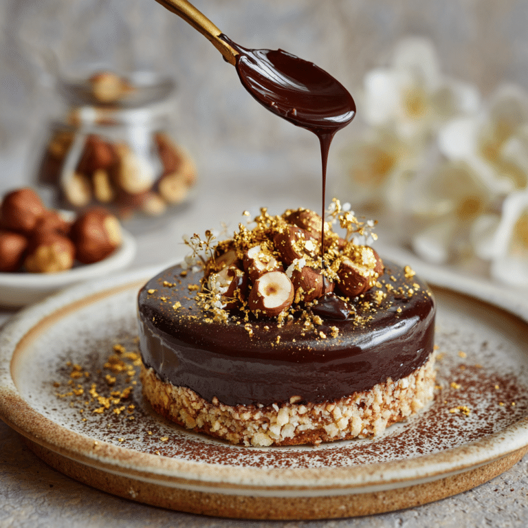 Hazelnut Rice Ganache with Cocoa Dust and Gold Leaf Recipe