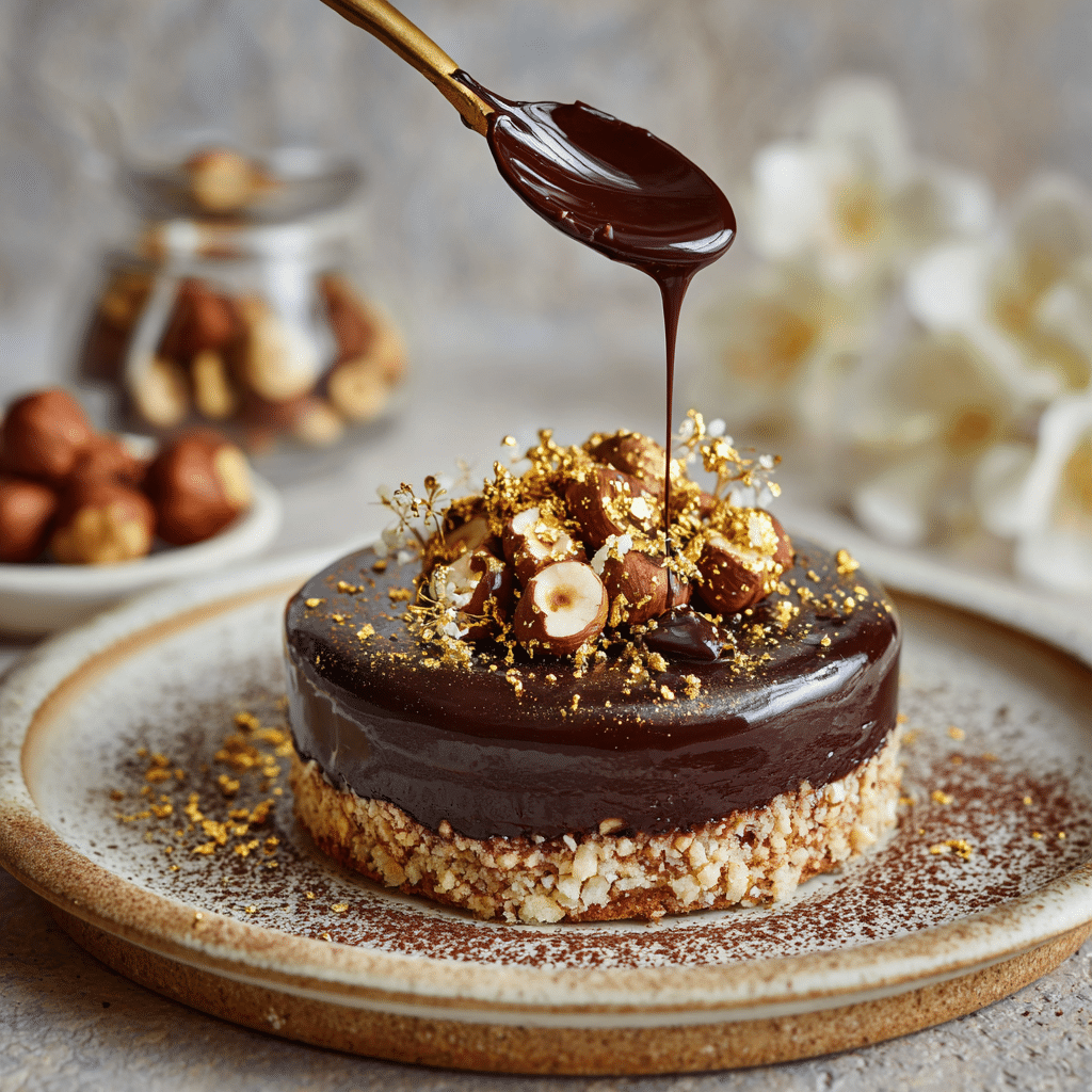 Hazelnut Rice Ganache with Cocoa Dust and Gold Leaf Recipe