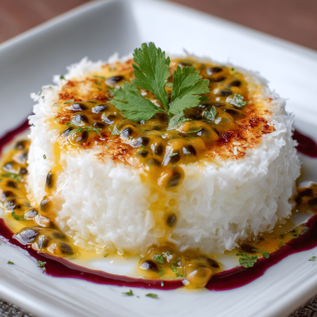 Coconut Rice Espuma with Passion Fruit Reduction Recipe - Recipe Image