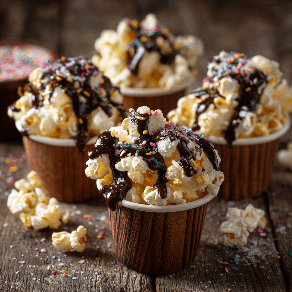Chocolate Drizzle Popcorn Cups Recipe - Recipe Image