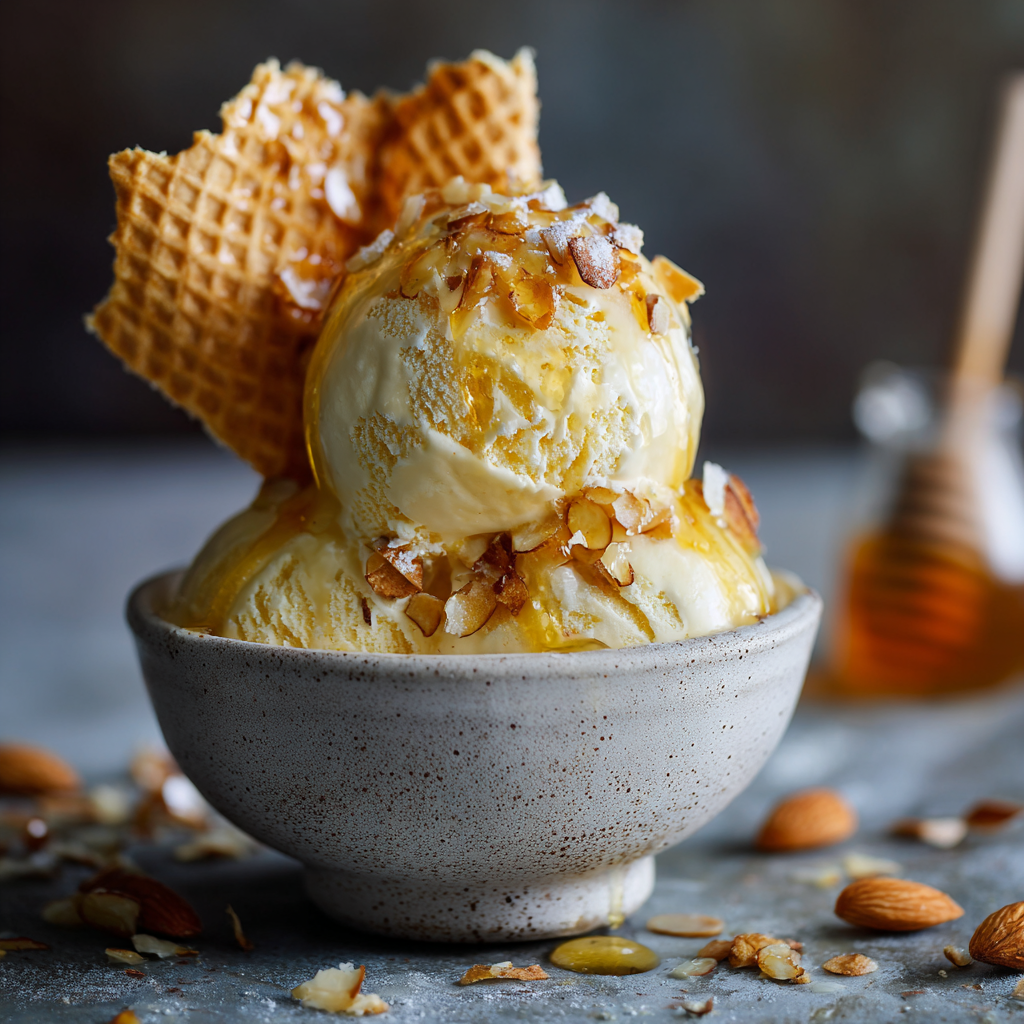 Burnt Honey Ice Cream with Almond Tuile Recipe - Recipe Image