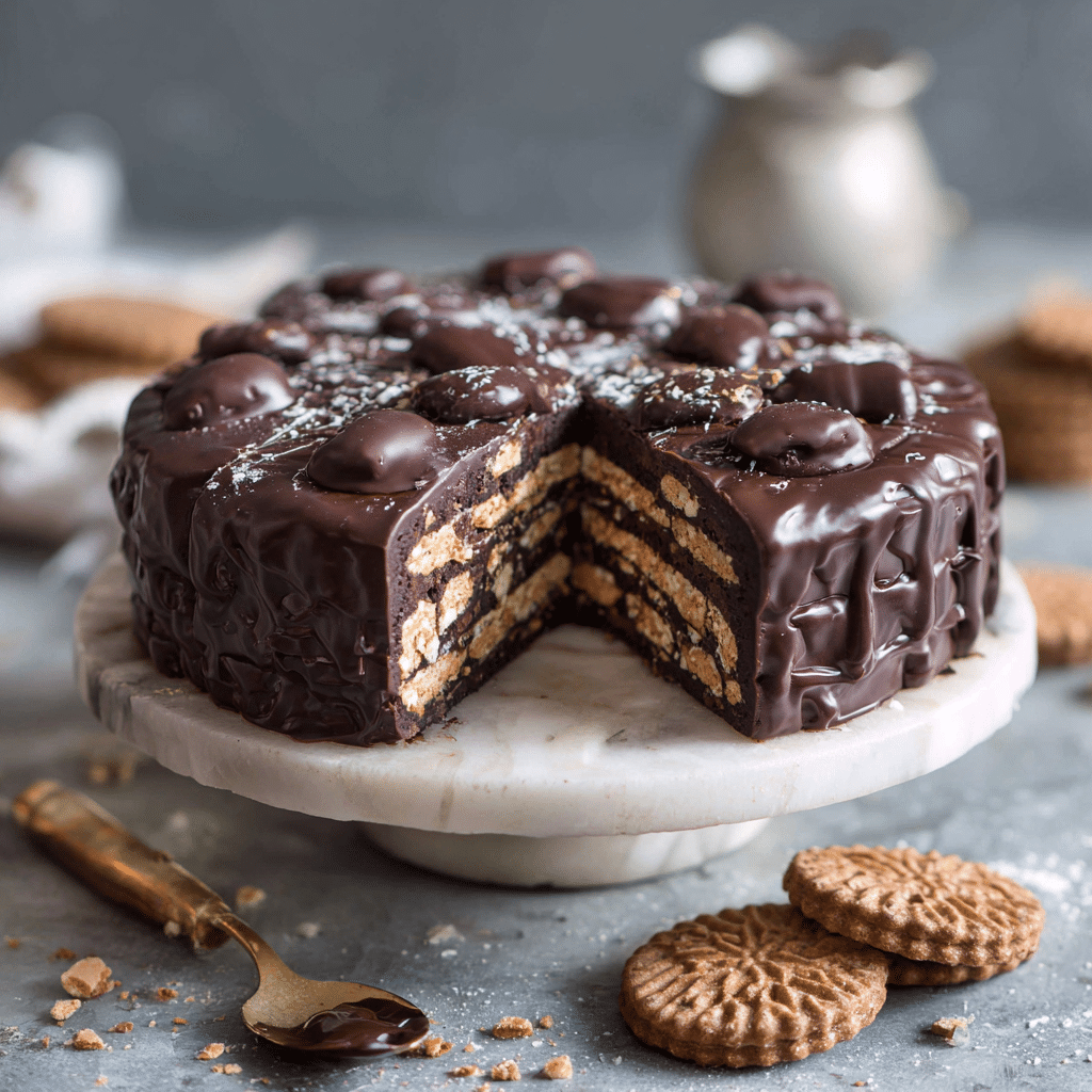 No-Bake Chocolate Biscuit Cake Recipe - Recipe Image