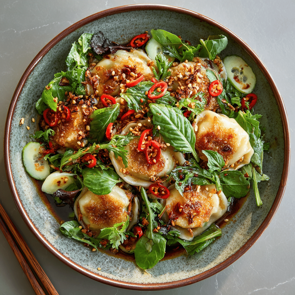 Crispy Chili Oil Dumpling Salad Recipe - Recipe Image
