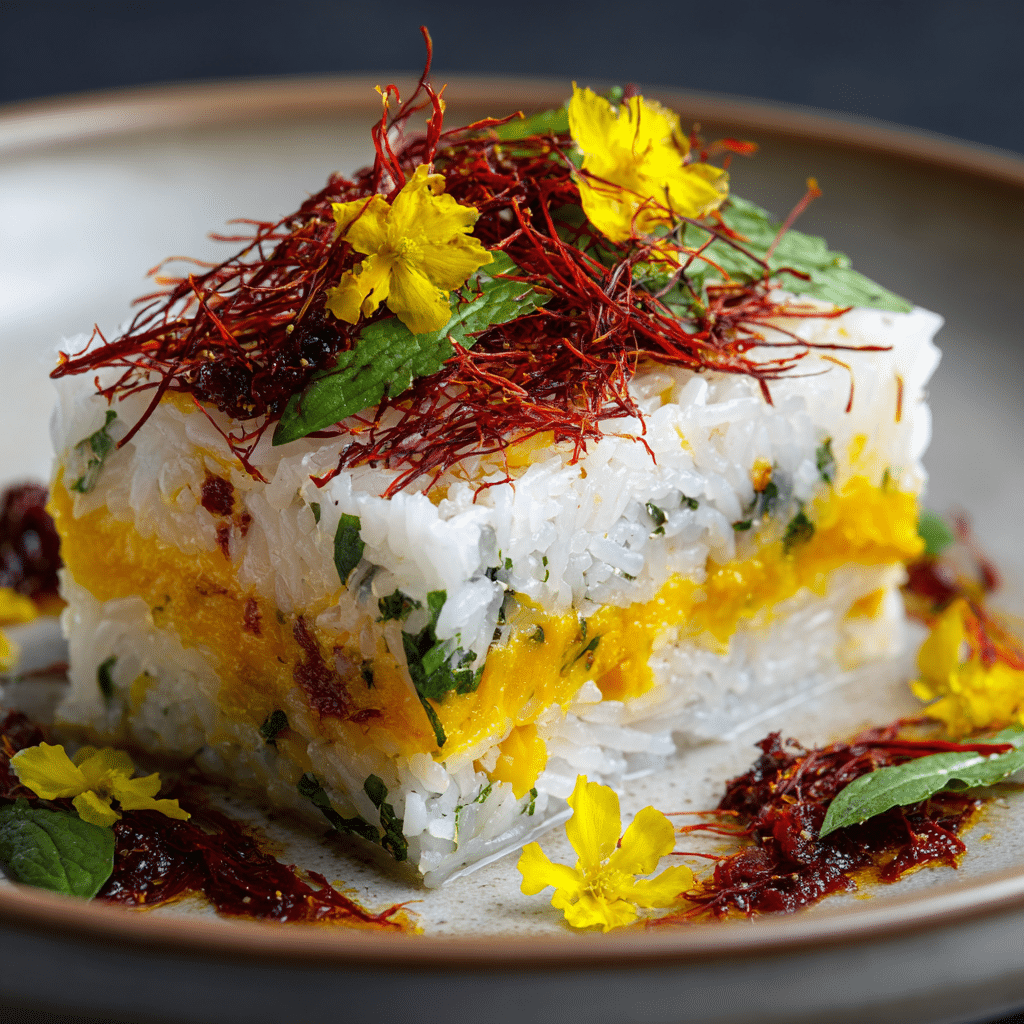 Mango Coconut Rice Terrine with Chili Threads Recipe - Recipe Image
