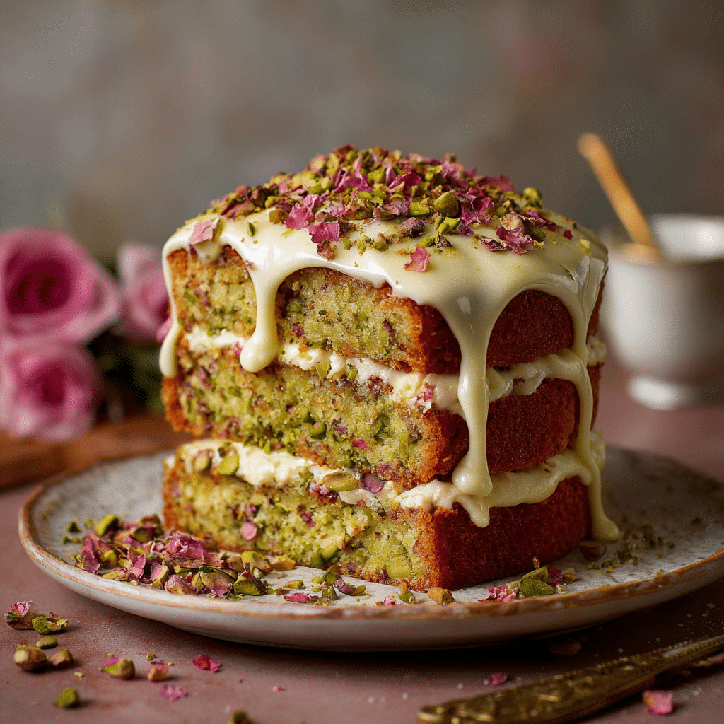 Pistachio Rose Milk Cake Recipe - Recipe Image