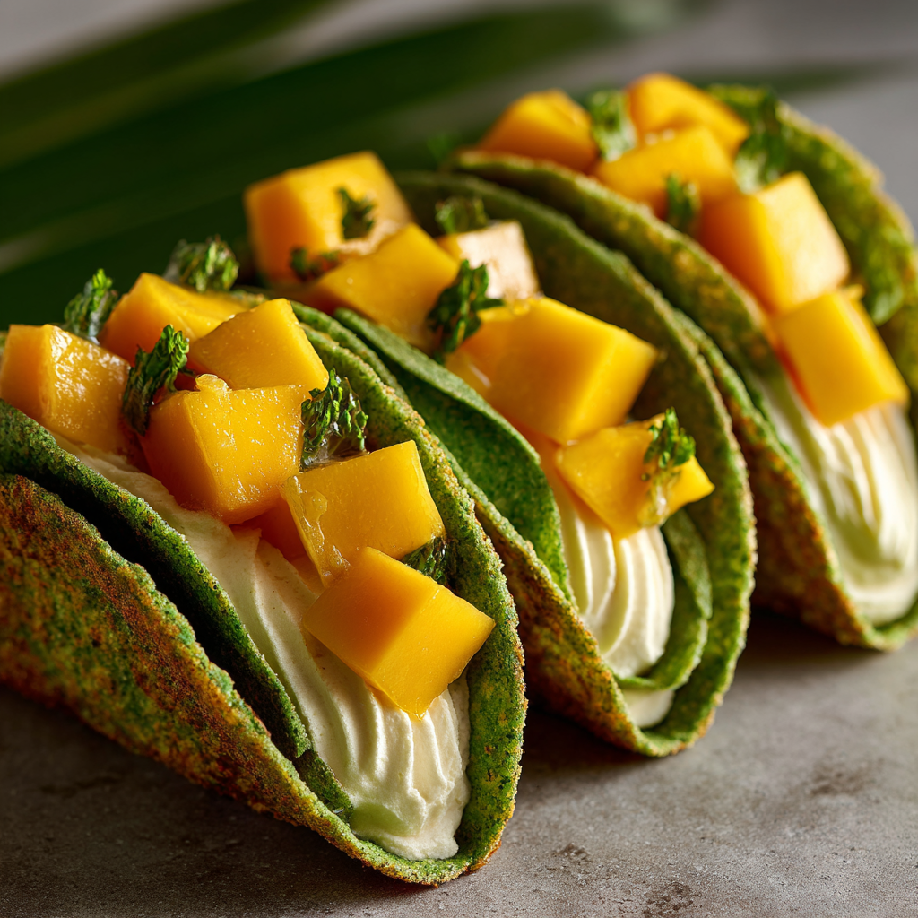 Pandan Mango Cheesecake Tacos Recipe - Recipe Image