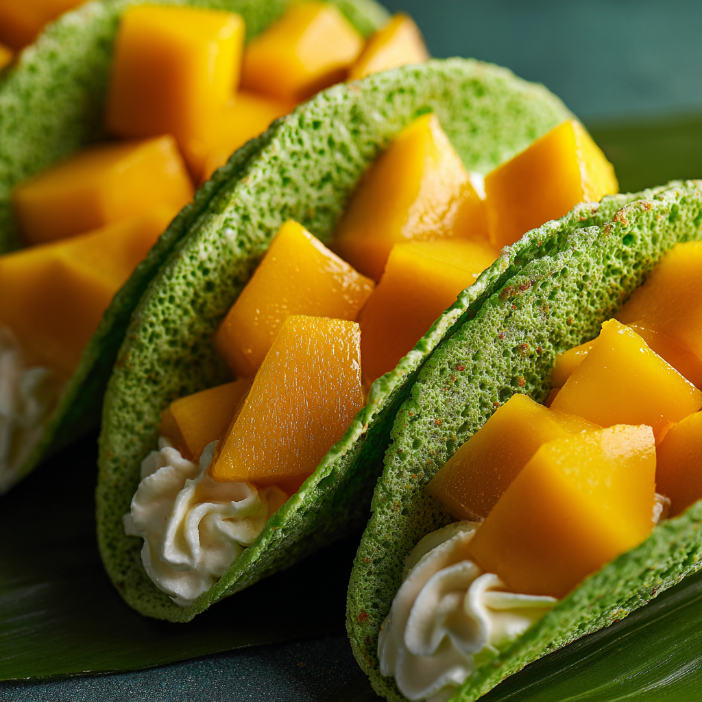 Pandan Mango Cheesecake Tacos Recipe - Recipe Image